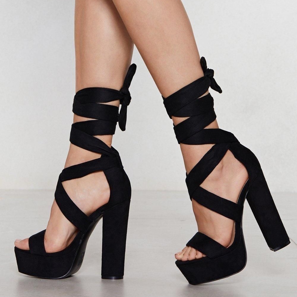 Nasty Gal “On The Up” Lace Up Open Toe Platform Heels